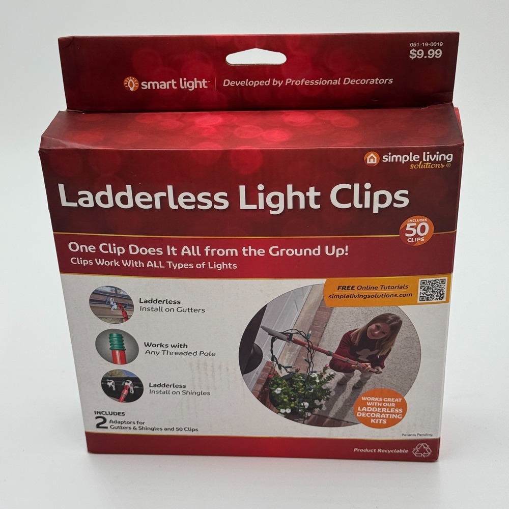 50 Ct Ladderless Christmas Light Clips Gutter Shingle Clip Set Clear NEW